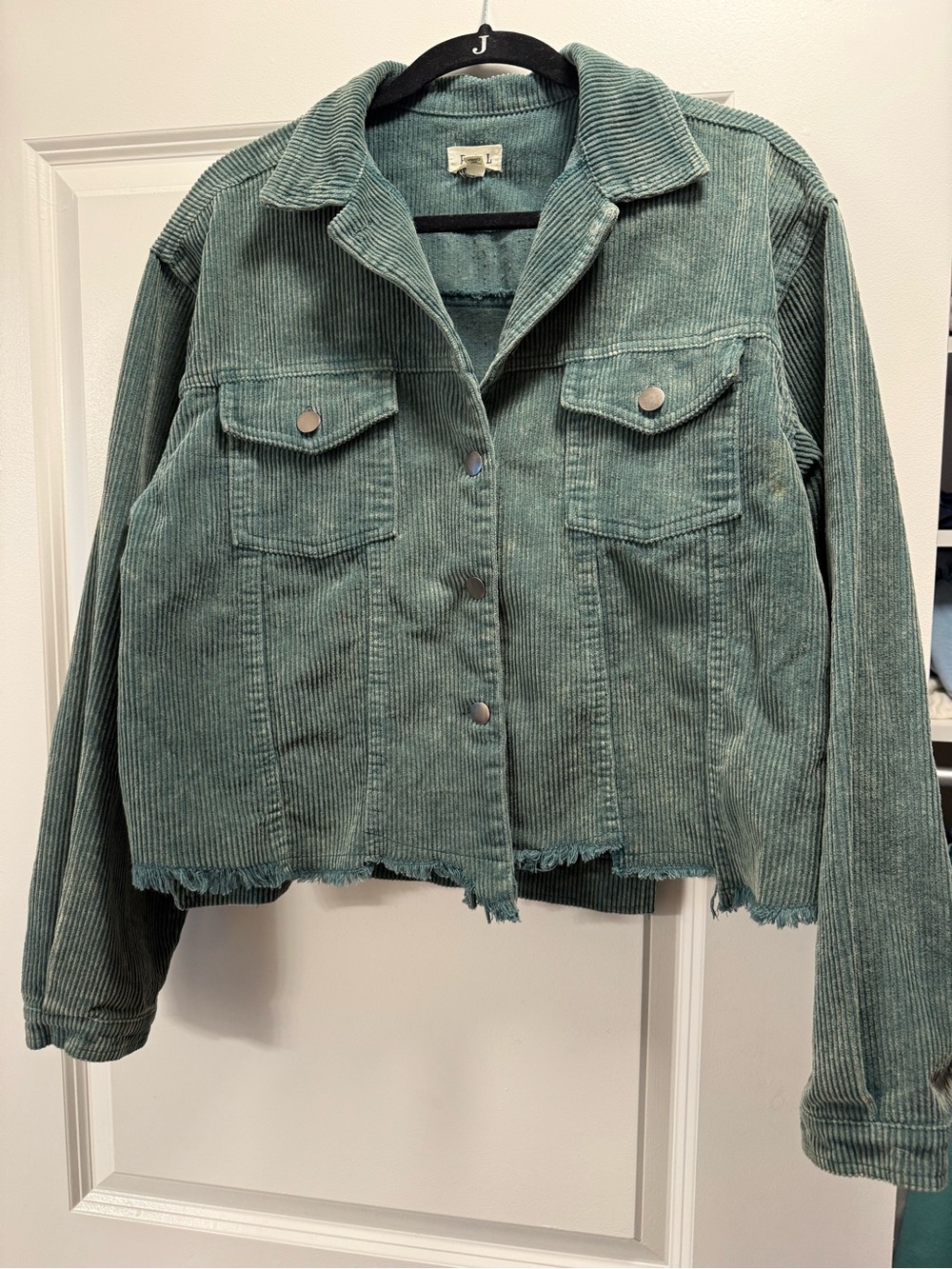 POL Teal Corduroy Snap-Front Jacket